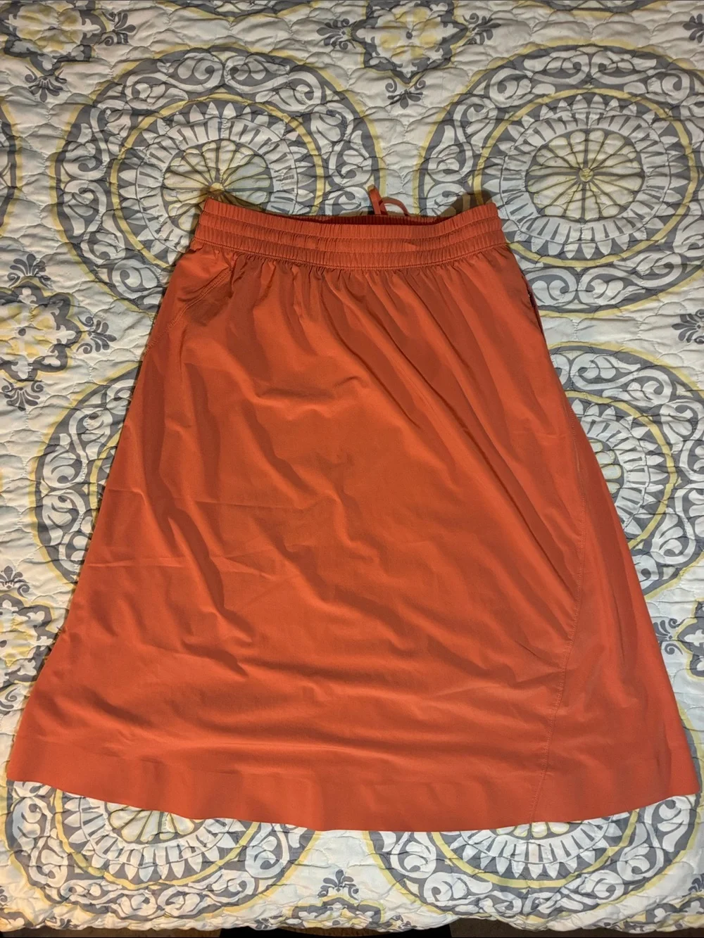 Athleta Arrival Midi Skirt Size 10 Orange Elastic Waistband - Picture 8 of 10